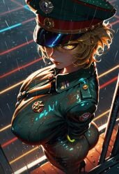 ai_generated big_ass blonde_hair breasts glowing_eyes golden_eyes green_uniform military_uniform nikolgreen stable_diffusion tanya_degurechaff