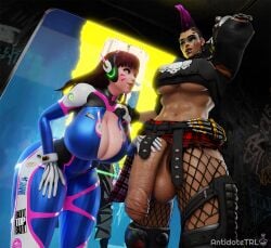 1futa 1girl1futa 1girls 3d alternate_breast_size antidotetrl d.va futa_on_female futanari huge_breasts huge_cock hyper junker_queen muscles overwatch penis_out scrag_d.va self_upload size_difference underboob voluptuous_female