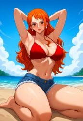 1girls ai_generated beach female female_only junonboy nami nami_(one_piece) one_piece post-timeskip solo