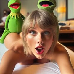 ai_generated ambiguous_penetration bubble_butt kermit_the_frog muppets prone_bone puppet shocked shocked_expression surprised surprised_expression taylor_swift