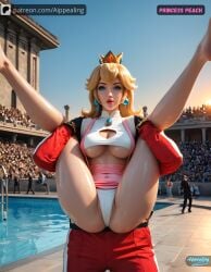 1girl1boy ai_generated aippealing blonde_hair cameltoe full_nelson full_nelson_(legs_held) looking_at_viewer mario_(series) mario_kart princess_peach spread_legs super_mario_bros. super_smash_bros.