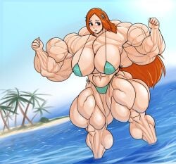 abs alternate_muscle_size beach bleach hyper_muscles inoue_orihime muscular_female sovietmarmalade