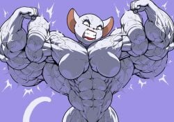 1girls angry anthro big_arms big_muscles cat_girl clenched_teeth extreme_muscles eyeshadow feline female female_only flexing flexing_bicep flexing_biceps hyper_muscles lipstick makeup muscular muscular_anthro muscular_female pokkuti solo sweat tom_and_jerry toodles_galore white_cat