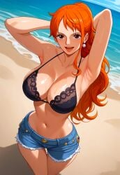 1girls ai_generated beach bikini female female_only junonboy nami nami_(one_piece) one_piece post-timeskip solo