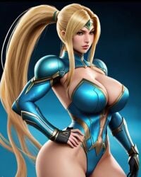 1girls ai_generated big_ass big_breasts big_thighs female female_only light-skinned_female light_skin metroid samus_aran samus_warrior_(starfox_saviors) skin_tight_suit wonder_woman_(cosplay)