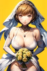 ai_generated alternate_costume atlus breasts bride female female_only nai_diffusion persona persona_4 satonaka_chie solo stable_diffusion