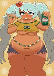 1girls artist_request bbw blue_eyes blue_hair bottom_heavy brazil brazilian brazilian_female brazilian_miku chubby guarana hatsune_miku vocaloid