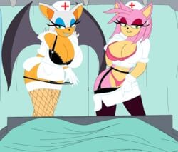 amy_rose bat big_breasts bra breasts cbear624 female gloves hedgehog hospital nurse nurse_cap nurse_uniform panties rouge_the_bat sega sonic_(series) undressing