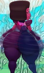 1girls ass ass_clapping big_ass bottom_heavy brown_hair bubble_butt clapping_cheeks clothing dat_ass fat_ass female female_only garnet_(steven_universe) gem_(species) huge_ass large_ass looking_at_viewer looking_back massive_ass motion_blur motion_lines multi_eye n-kosi n-kosi_(coloring) onomatopoeia outdoors png red_eyes red_skin showing_off showing_off_ass smug solo steven_universe textless thick_ass thick_thighs thunder_thighs twerking wide_hips