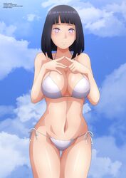 1girls abs big_breasts bikini bikini_bottom bikini_top blush bob_cut boruto:_naruto_next_generations busty cleavage female female_only human hyuuga_hinata large_breasts mature_female milf naruto naruto_(series) nipple_bulge nipples outdoors outside purple_eyes shy sky sky_background solo swimsuit thick_thighs thighs voluptuous white_bikini white_swimsuit yukino_memories zel-sama