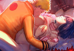 1boy 1girls angeljasiel blonde_hair blue_hair bob_cut boruto:_naruto_next_generations breast_grab breast_squeeze breast_sucking breasts breasts_out busty clothing couple female hand_on_breast human hyuuga_hinata light-skinned_female male male/female mature_female milf naruto naruto_(series) nipples sex shirt_lift shirt_up straight uzumaki_naruto whisker_markings whiskers wide_hips yellow_hair