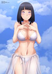 1girls abs big_breasts bikini bikini_bottom bikini_top blush bob_cut boruto:_naruto_next_generations busty cleavage female female_only human hyuuga_hinata large_breasts mature_female milf naruto naruto_(series) nipple_bulge nipples outdoors outside purple_eyes see-through see-through_clothing shy skirt sky sky_background solo swimsuit thick_thighs thighs voluptuous white_bikini white_swimsuit yukino_memories zel-sama