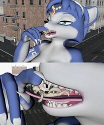 anthro breasts comfy female french_kissing furry hesaki_yamato hi_res kissing krystal licking macro micro nintendo star_fox the_randomizer tongue tongue_out tongue_play video_games vore