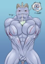 1boy 2019 abs absurd_res anthro beverage bubble_tea bubble_tea_challenge english_text hands-free_bubble_tea hi_res humanoid_penis looking_at_viewer machoke male male_only mammal meme muscular muscular_male nintendo nude pecs penis pokémon_(species) pokemon pokemon_(species) pokemon_rgby simple_background smeargle20 solo testicles text thought video_games