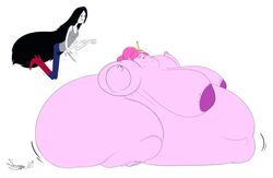 2girls adventure_time belly big_belly breasts fat female hyper_fat marceline nipples obese princess_bubblegum smappa