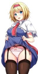 1girls alice_margatroid blonde_hair blue_eyes ebi_193 garter_belt garter_straps looking_at_viewer tagme thighhighs tie touhou