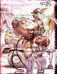 2019 anthro boots breast_expansion breast_lift bulge cap chaps covered_nipples eyewear_on_head furry futa_only futanari garter_belt garter_straps gigantic_breasts grenade gun holster huge_ass inflation intersex knee_pads lace plump pouch rouge_the_bat sega sepia shrug_(clothing) snao sonic_(series) thick_thighs truck