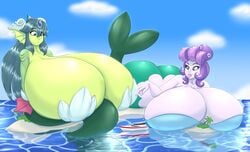 cala_maria cuphead_(game) giantess giga_mermaid gigantic_breasts huge_ass huge_breasts hyper marauder6272 mermaid mermaid_giantess ocean shantae smooth_skin thick