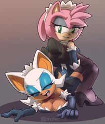 2girls amy_rose boston_crab breasts catfight cleavage clothed elbow_gloves female female_only fight fighting gloves maid_outfit nancher pink_fur pink_hair rouge_the_bat sonic_(series) sonic_the_hedgehog_(series) white_fur white_hair wrestling