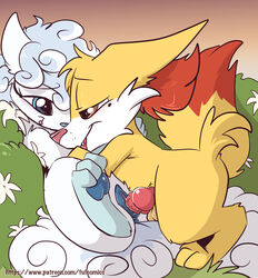 1boy 1girls 2019 alolan_vulpix animal_genitalia animal_pussy balls blue_eyes blue_nose blush bodily_fluids canine_pussy duo ear_tuft female fennekin feral fuf fur genital_fluids hair hi_res knot male nintendo original_character patreon penis pokemon pokemon_(species) pokemon_sm pokemon_xy pussy pussy_juice sex testicles tongue tongue_out tuft vaginal_penetration video_games vulpix white_fur white_hair yellow_fur