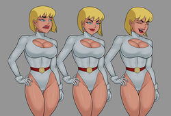 1girls blonde_hair busty cleavage dc dc_comics dcau female female_only fully_clothed galatea justice_league_unlimited lipstick makeup revealing_clothes short_hair solo sunsetriders7 tagme tight_clothing