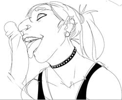 big_nose choker duo erection fellatio female hivethebastard lyren_(hivebastard) male oral penis penis_licking prominent_nose sketch straight unseen_male_face