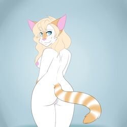 1:1 absurd_res anthro ass breasts digital_media_(artwork) felid feline female fur hair hi_res looking_at_viewer mammal nebulabat nipples nude smile solo tabitha uniprae