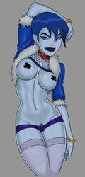 blue_eyes blue_hair blue_jacket blue_lipstick blue_pubic_hair bracelets busty cameltoe collar dc dc_comics dcau fishnet_top fishnets fur_trim gold_bracelet hourglass_figure jacket killer_frost looking_at_viewer louise_lincoln navel nipple_tape panties pasties pubic_hair red_collar short_hair smiling something_unlimited stockings sunsetriders7 tagme torn_stockings