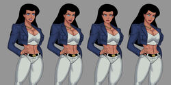 1girls abs angry belt big_breasts black_hair blue_eyes blue_jacket busty cleavage dc dc_comics dcau diana_prince female female_only fists gold_jewelry huge_breasts justice_league long_hair muscular_female naughty_face pendant poses red_lipstick seductive seductive_smile smile solo sunsetriders7 thick_thighs white_pants white_topwear wonder_woman_(series)