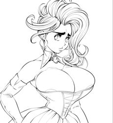 areola_slip arm_sleeves armpit_hair balak big_breasts busty cleavage corset large_breasts tagme thick_eyebrows tied_hair