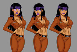 1girls 2d alien alien_girl alien_humanoid alien_look_like_human black_hair blackfire busty dc dcau female female_only komand'r long_hair orange_skin prison_clothes prison_uniform solo sunsetriders7 tan-skinned_female tan_skin teen_titans