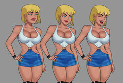 1girls blonde_hair busty dc dc_comics dcau dress female female_only galatea high_heel_boots justice_league_unlimited short_hair solo sunsetriders7 tagme