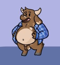 anthro balls belly bovid brown_fur caprine flaccid fogelsnach fur goat humanoid_penis male male_only mammal moobs navel overweight overweight_male penis