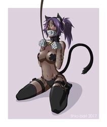 1girls animal_ear_hairband bdsm bell bell_collar belt belts bitchsuit black_panties black_tape bleach blush bondage bondage_gear bondage_gloves bound bound_arms bound_hands bound_legs breasts busty cat_ears cat_girl cat_tail catgirl collar dark-skinned_female dark_skin deviantart exposed_breasts female female_only femsub folded_leg gag gagged human human_only kitten_play kittenplay kitty_play kittyplay kneeling leash leash_and_collar looking_at_viewer padlock panties pet_girl pet_play petgirl petplay piddlefours purple_hair shihouin_yoruichi shio-bari solo stuffed_mouth_gag submissive submissive_female tape tape_bondage tape_gag taped_hands taped_nipples tattoo thighhighs white_tape