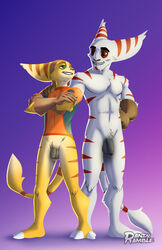 2boys age_difference alister_azimuth anthro artist_logo balls clothing flaccid gloves handwear lombax male male/male male_only mammal muscular muscular_male nude partial_nudity penis randoramble ratchet_(ratchet_and_clank) ratchet_and_clank shirt stripes topwear uncut video_games