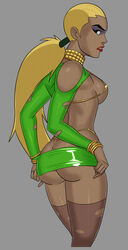 alternate_costume artemis_(dc) artemis_crock ass big_breasts blonde_hair bracelet breasts busty butt cleavage collar dat_ass dc dc_comics dcau eyeshadow female_only g-string handbag highleg lipstick makeup microskirt miniskirt navel ponytail prostitution ribs skimpy skimpy_clothes sunsetriders7 thick_thighs thighhighs thong whale_tail wide_hips young_justice