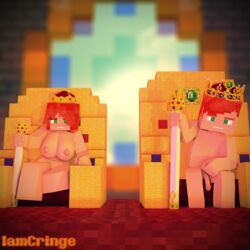 1boy 1girls 3d big_breasts burgundy_hair female green_eyes human humanoid_penis iamcringe king_mark_marble_(iamcringe) male mine-imator minecraft nude nude_female nude_male outside queen queen_marie_(iamcringe) tagme throne throne_room young