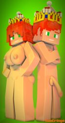 1boy 1girls 3d big_breasts big_penis character female green_eyes iamcringe king_mark_marble_(iamcringe) mine-imator minecraft nude orange_hair q queen_marie_(iamcringe) tagme young