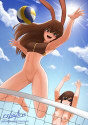 2girls areolae breasts coco_adel cslucaris female female_only multiple_girls nipples pussy rwby sunglasses tinted_eyewear velvet_scarlatina