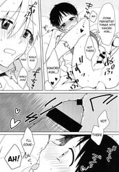 2boys anal blush censored clothed_sex clothing comic doujinshi gay hard_translated kaworu_nagisa male male_only multiple_boys neon_genesis_evangelion penis penis_size_difference plico receiving_on_back shinji_ikari tagme testicles yaoi