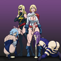 2futas 2girls after_fellatio after_sex all_fours arched_back asian ass back_muscles batman:_assault_on_arkham betsy_braddock big_balls big_breasts big_penis blue_hair carol_danvers cleavage costume crossover cum_on_face cum_on_floor cum_out_mouth cum_puke cum_vomit dangling_testicles dc erection excessive_cum excessive_saliva foursome futa_on_female futanari interracial intersex killer_frost killer_frost_(arkham) kwannon leotard lipstick_mark lipstick_on_balls lipstick_on_penis looking_at_viewer looking_back louise_lincoln marvel ms._marvel ms._marvel_(carol_danvers) muscular_female muscular_futanari overflow pale_skin platinum_blonde_hair power_girl psylocke purple_hair saliva savalkas skintight squatting straight_hair x-men