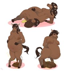 belly big_belly bodily_fluids breasts brown_hair equid equine feces female genital_fluids hair horse mammal nipples nude pregnant scat stinkybuns urine watersports