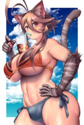 1futa abs animal_ear_fluff animal_ears arashi_yagatake ball_bulge balls balls_under_clothes bikini breasts brown_hair bubble_tea_challenge bulge cat_ears cat_tail catgirl challenge_succeeded cleavage flaccid futa_only futanari huge_breasts intersex original penis penis_bulge penis_under_clothes small_penis solo wide_hips yagatake_arashi yana_(nekoarashi)