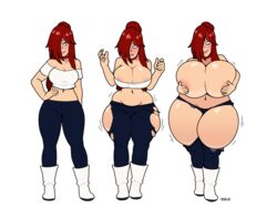 1girls 2018 ass_bigger_than_breasts ass_bigger_than_head ass_expansion bbw blackshirtboy blue_eyes boots breast_expansion breast_inflation breast_squeeze breasts_bigger_than_head butt_bigger_than_head clothes_ripping collar digital_media_(artwork) female female_only hi_res high_resolution highres holding_breast hourglass_figure human human_only looking_at_viewer looking_down original partially_clothed ponytail red_hair ripped_clothing signature smile transformation weight_gain