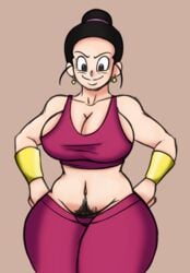 2d bermuda_art big_breasts chichi chichi_(majin_buu_saga) color_edit cosplay dragon_ball dragon_ball_super edit female full_color fully_clothed kefla_(cosplay) milf no_penetration pubic_hair solo solo_female tied_hair wide_hips