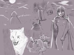 1girls 3boys breasts canine cloak female female_on_feral feral forest_background from_behind gangbang human_on_feral imminent_sex interspecies kuro_jelly legs_together male monochrome nipples nudity open_mouth outdoors presenting presenting_hindquarters presenting_pussy pussy sketch spread_legs wolf x_(itsaraofgod) zoophilia