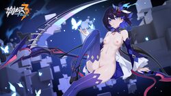 1girls benghuai_xueyuan breasts female female_only honkai_impact kanon_12361024 naked nipples pussy seele_vollerei small_breasts solo tattoo thighhighs uncensored wallpaper weapon