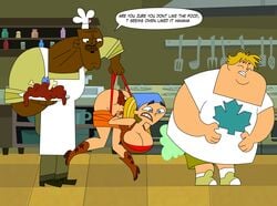 big_breasts bimbo blonde_hair breasts busty cartoon_network chef_hatchet fart fat_man human human_only large_breasts lindsay_(tdi) long_hair owen_(tdi) total_drama_island