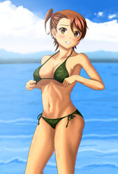 1girls beach big_breasts bikini bikini_bottom bikini_top breasts female female_only gate_-_jieitai_ka_no_chi_nite_kaku_tatakaeri human kuribayashi_shino looking_at_viewer ocean solo