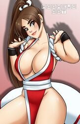 big_breasts brown_eyes brown_hair cleavage fatal_fury king_of_fighters mai_shiranui marmewa tagme